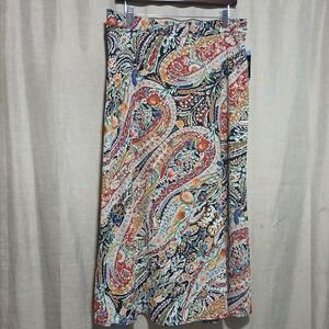Vince Camuto Maxi Skirt‎ Paisley Print Flowy Boho Chic Black Multi L